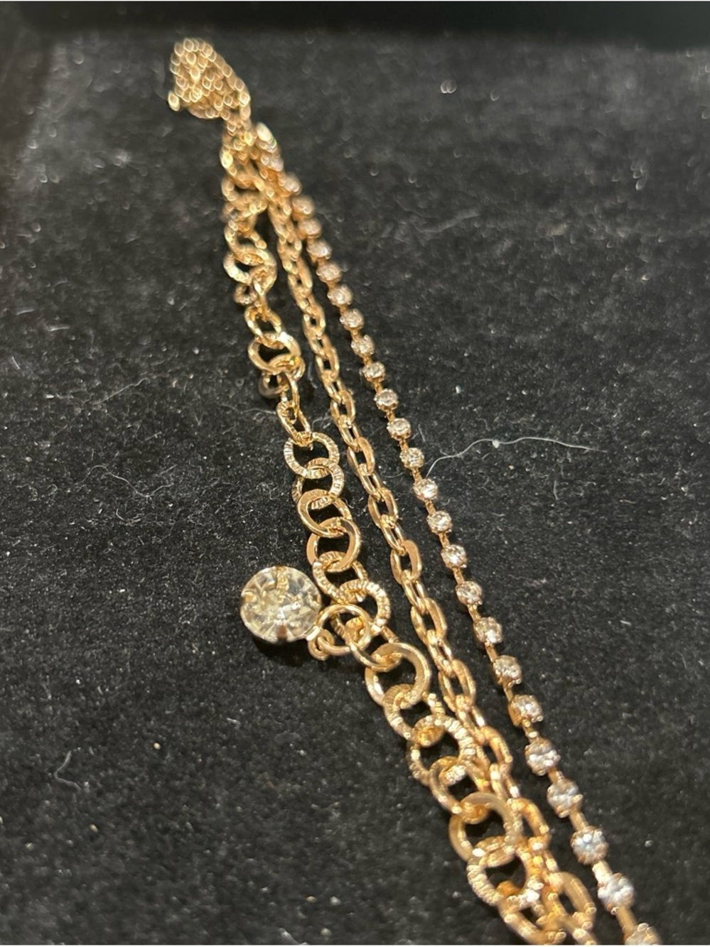 Gold-Tone Layered Bracelet with Clear Crystal Accent